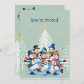 冬のカスタム誕生日パーティーハッピー踊り雪だるま 招待状 (正面/裏面)