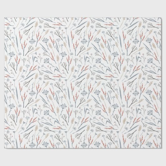 冬のカラフルな植物のクリスマスパターン ラッピングペーパー (フラット)