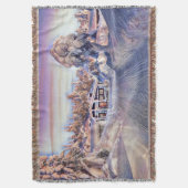 冬のカラフルの風景の水色の小屋 スローブランケット (正面縦)