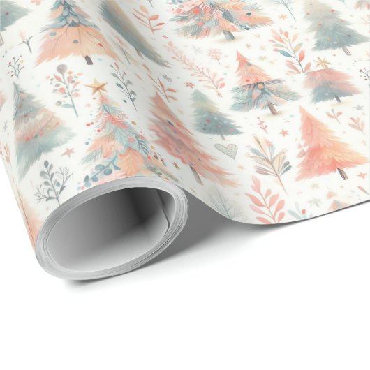 冬のカラフル木をフェスティバルで包む ラッピングペーパー (ロールコーナー)