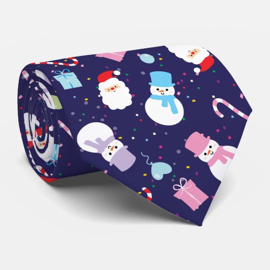 冬のカラフル雪だるまクリスマスサンタパターン ネクタイ (ロール)