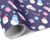 冬のカラフル雪だるまクリスマスサンタパターン ラッピングペーパー (ロールコーナー)