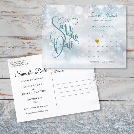 冬のカレンダー金ゴールドハート日付の保存 案内ポストカード