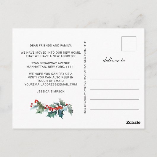 冬のカントリークリスマス引っ越しのお知らせ ポストカード (裏面)