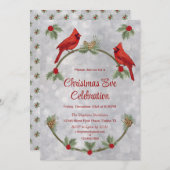 冬のカーディナルと松のお祭り招待状 招待状 (正面/裏面)