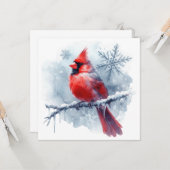 冬のカーディナルと雪の花びらが凍った枝に カード (正面/裏面インサイチュ)