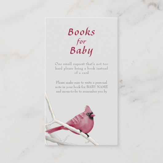 冬のカーディナル鳥のベイビーシャワーの本の請求 エンクロージャーカード (正面)