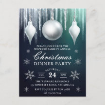 冬のガラスのバウブルと雪の結晶クリスマスディナー