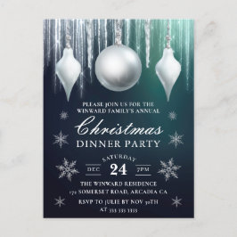 冬のガラスのバウブルと雪の結晶クリスマスディナー ポストカード