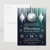 冬のガラスのバウブルと雪の結晶クリスマスディナー ポストカード (正面/裏面)