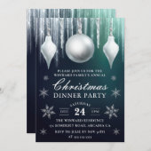 冬のガラスのバウブルと雪の結晶クリスマスディナー 招待状 (正面/裏面)