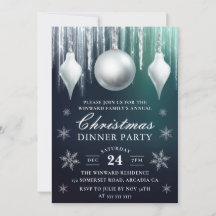 冬のガラスのバウブルと雪の結晶クリスマスディナー