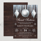 冬のガラスのバウブルと雪の結晶Sweet sixteen 招待状 (正面/裏面)