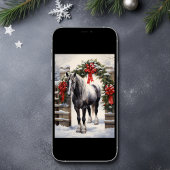 冬のガーランドクリスマスと美しい灰色の馬 シーズンカード