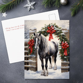 冬のガーランドクリスマスと美しい灰色の馬 シーズンポストカード
