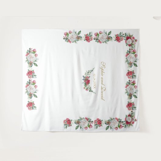 冬のガーランド クリスマス ウェディング フォトブース 背景 タペストリー (正面(横))