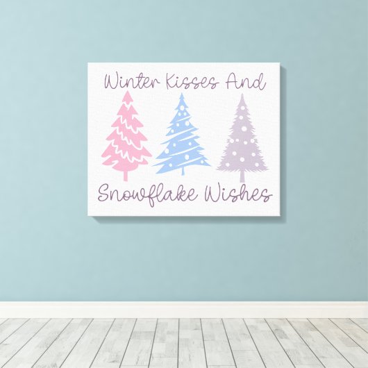 冬のキスとスノーフレークの願い キャンバスプリント (インサイチュ (ウッドフロア))
