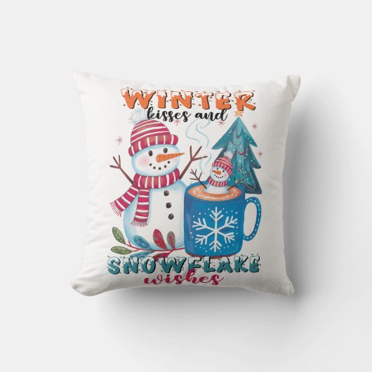 冬のキスとスノーフレークの願い クッション (正面)