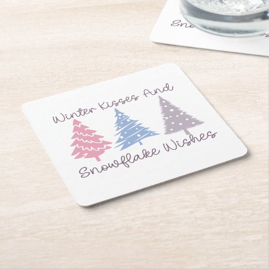 冬のキスとスノーフレークの願い スクエアペーパーコースター (アングル)