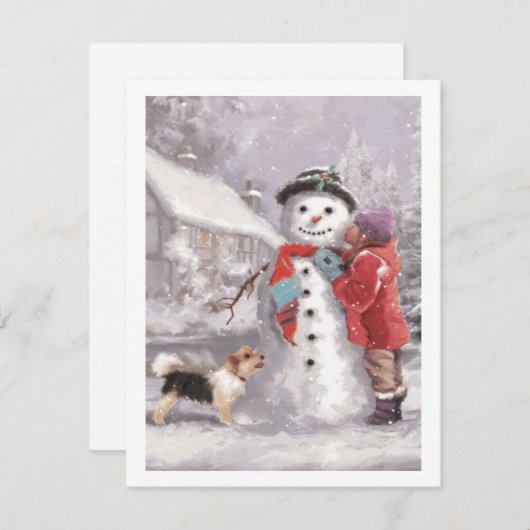 冬のキスをするクリスマス雪だるま シーズンカード (正面/裏面)