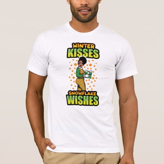 冬のキススノーフレークウィズブラックウーマンシスタ Tシャツ (正面)