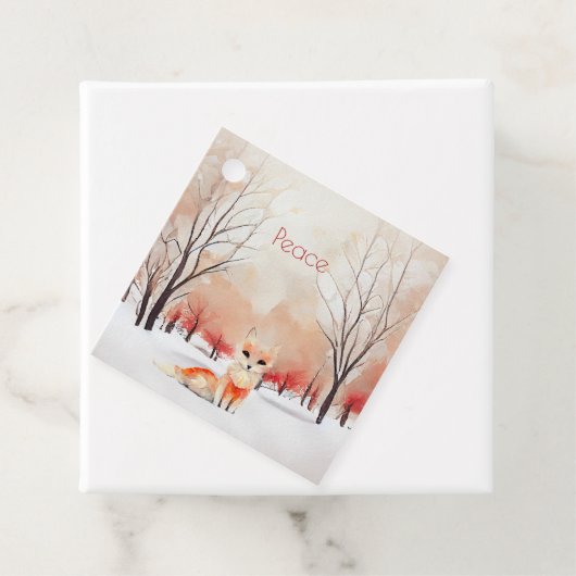 冬のキツネで雪の森のギフトラベル フェイバータグ (インサイチュ)