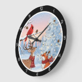 冬のキツネと鹿 ラージ壁時計 (傾斜)