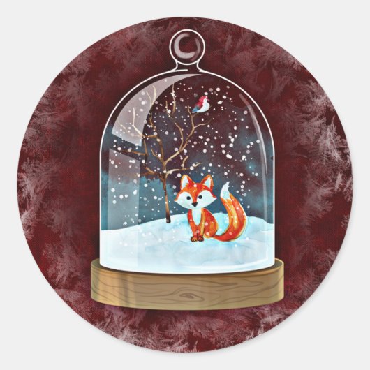 冬のキツネのシール ラウンドシール (正面)