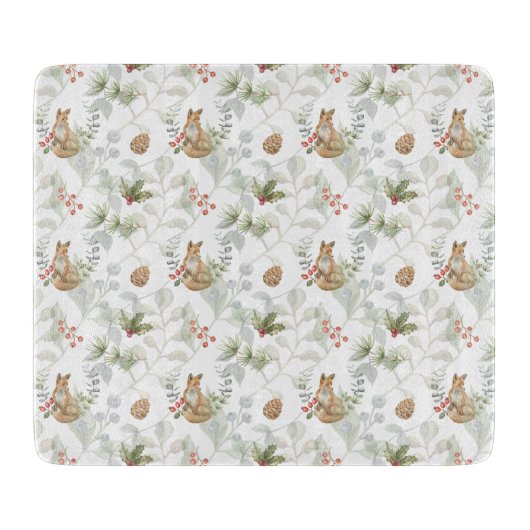 冬のキツネウッドランドフォレストカワイイ カッティングボード (正面)