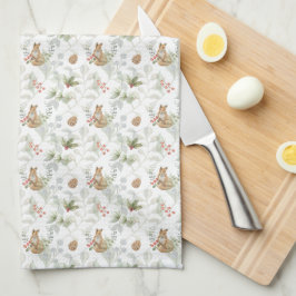 冬のキツネウッドランドフォレストカワイイ キッチンタオル