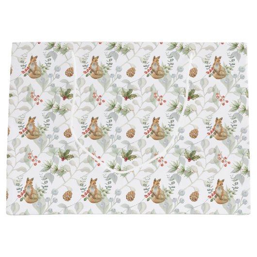 冬のキツネウッドランドフォレストキュートラージ抱き枕 ラージペーパーバッグ (正面)