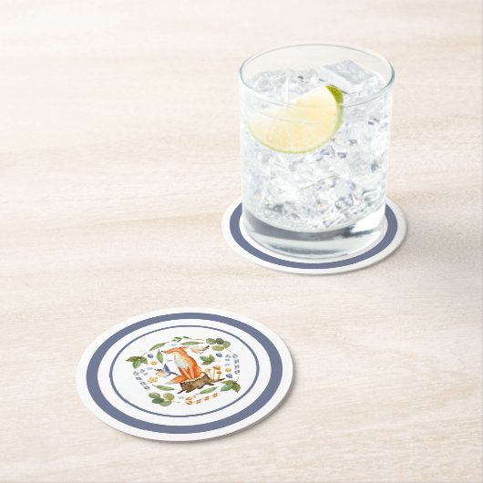 冬のキツネオンツリースタンプ葉ーキャンディカネス ラウンドペーパーコースター (インサイチュ)