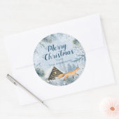 冬のキツネキャビン雪のパーソナライズされたクリスマス ラウンドシール (封筒)