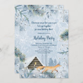 冬のキツネキャビン雪クリスマスパーティの招待状 シーズンカード (正面/裏面)