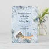 冬のキツネキャビン雪クリスマスパーティの招待状 シーズンカード (スタンド正面)