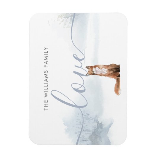 冬のキツネクリスマスホリデーズファミリーネームラブ マグネット (縦)