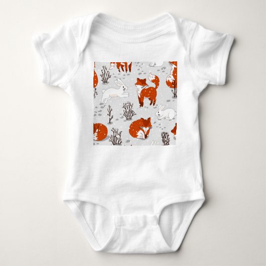 冬のキツネバニーシームレスパターン ベビーボディスーツ (正面)