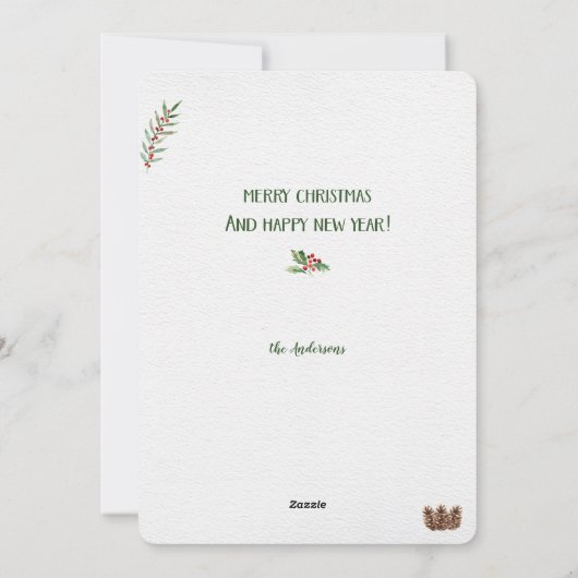 冬のキツネホリデーリーフフレームクリスマスカード シーズンカード (裏面)