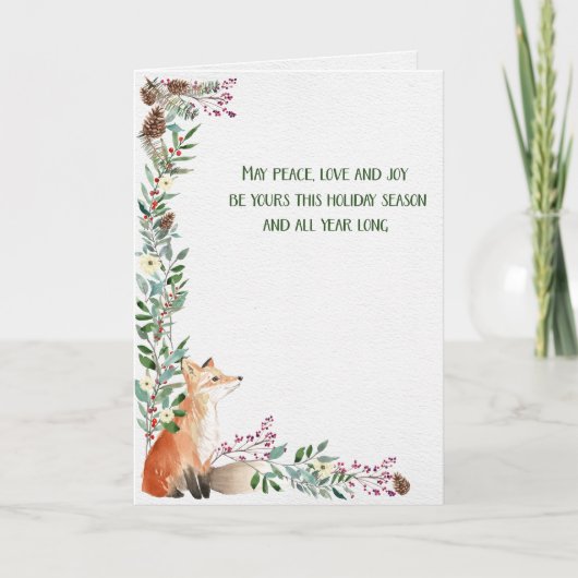 冬のキツネホリデーリーフフレームクリスマスカード シーズンカード (正面)