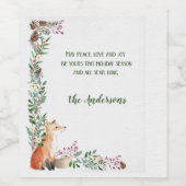 冬のキツネホリデーリーフフレームクリスマス ワインラベル (シングルラベル)