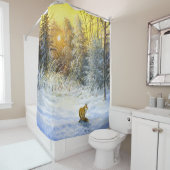 冬のキツネ夕日の風景。 シャワーカーテン (インサイチュ)