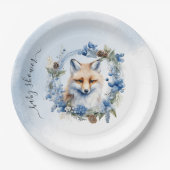 冬のキツネ水の色ベビーシャワー ペーパープレート (正面)