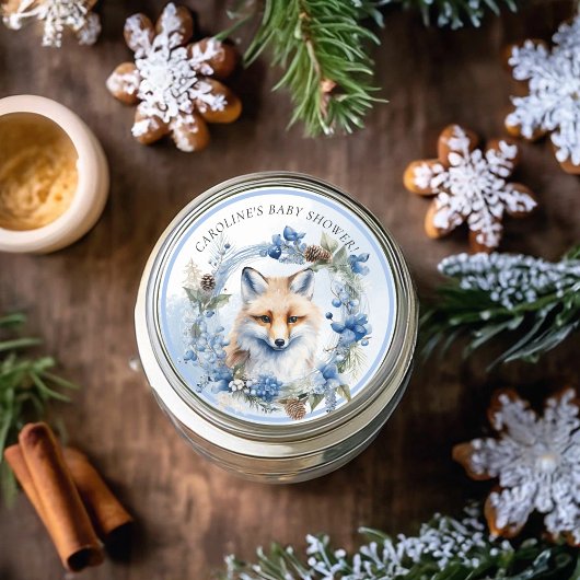 冬のキツネ水の色ベビーシャワー ラウンドシール