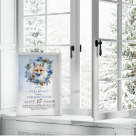 冬のキツネ水の色ベビーシャワー 招待状