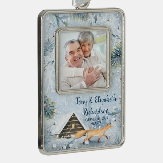 冬のキツネ祖父母の記念写真クリスマス シルバープレートフレームオーナメント (右)