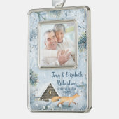 冬のキツネ祖父母の記念写真クリスマス シルバープレートフレームオーナメント (左)