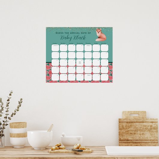 冬のキツネ赤ちゃんシャワー予定日を推測 ポスター (キッチン)