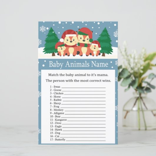 冬のキツネ赤ちゃん動物名ゲーム赤ちゃんシャワー (スタンド正面)