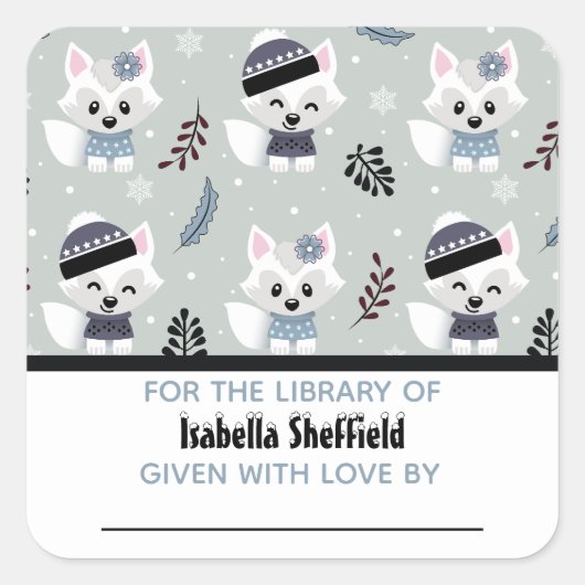 冬のキツネ スクエアシール (正面)