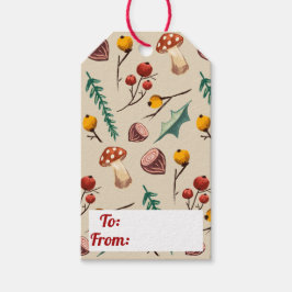 冬のキノコと葉の素朴クリスマス ギフトタグ